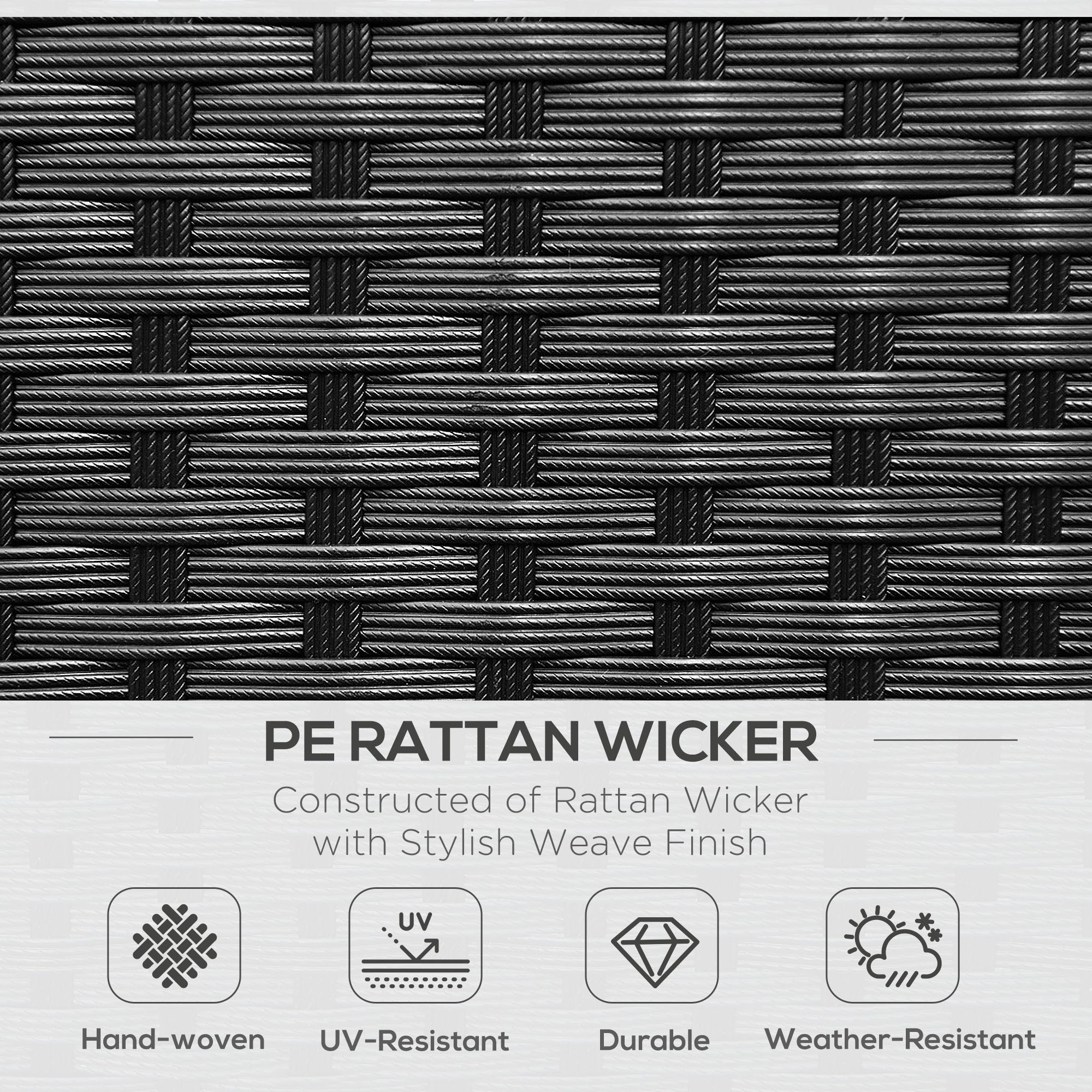 2-Seater Rattan Chair Set with Middle Tea Table - Black