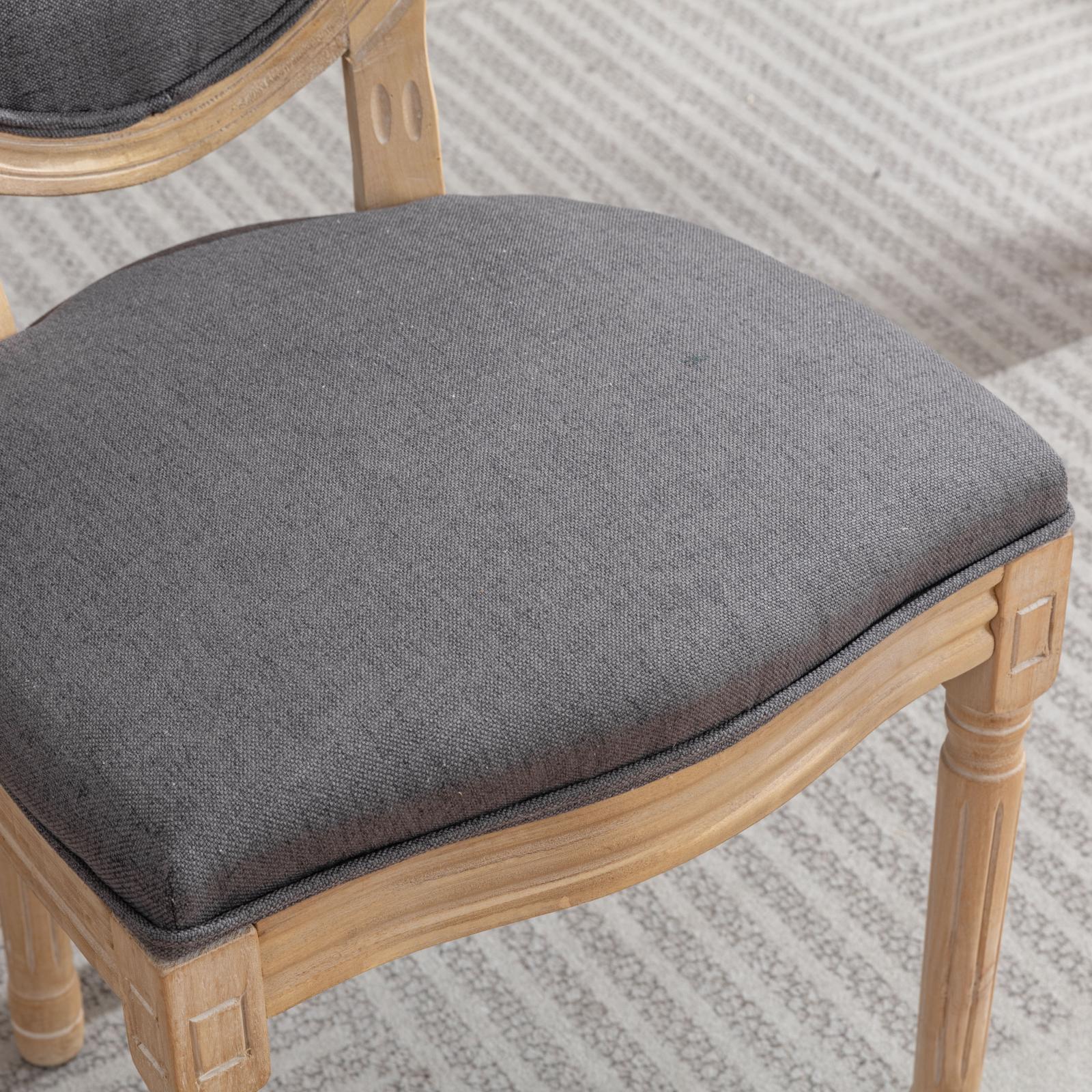 Dining Chair French Style Solid Wood Antique Painting Set of 2 Linen Dark Gray