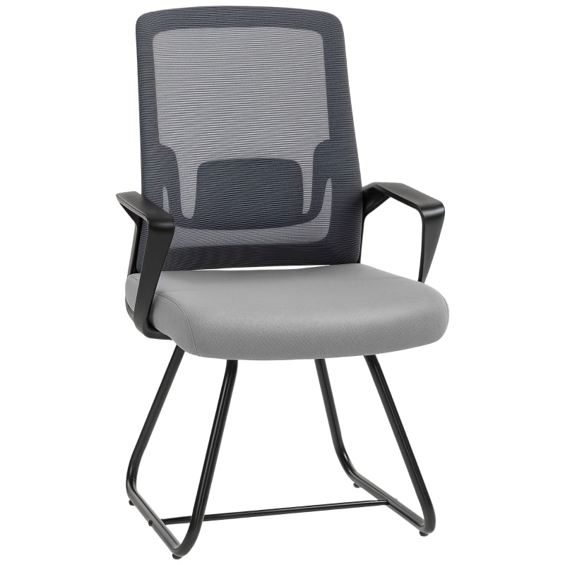 Desk Chair No Wheels, Office Chair Mesh Back Lumbar Support Metal Base, Dark Grey