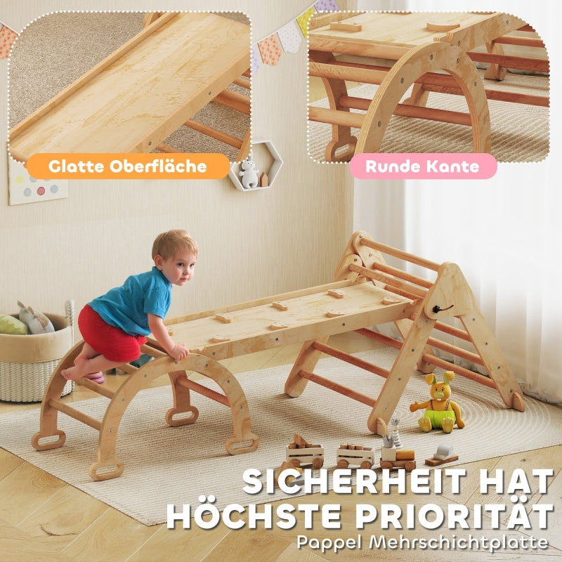 7-in-1 Climbing Frame Foldable Slide Arch Ladder - Wood