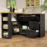 Extendable Bar Table with Storage, Snack Shelf, Kitchen Island - Black