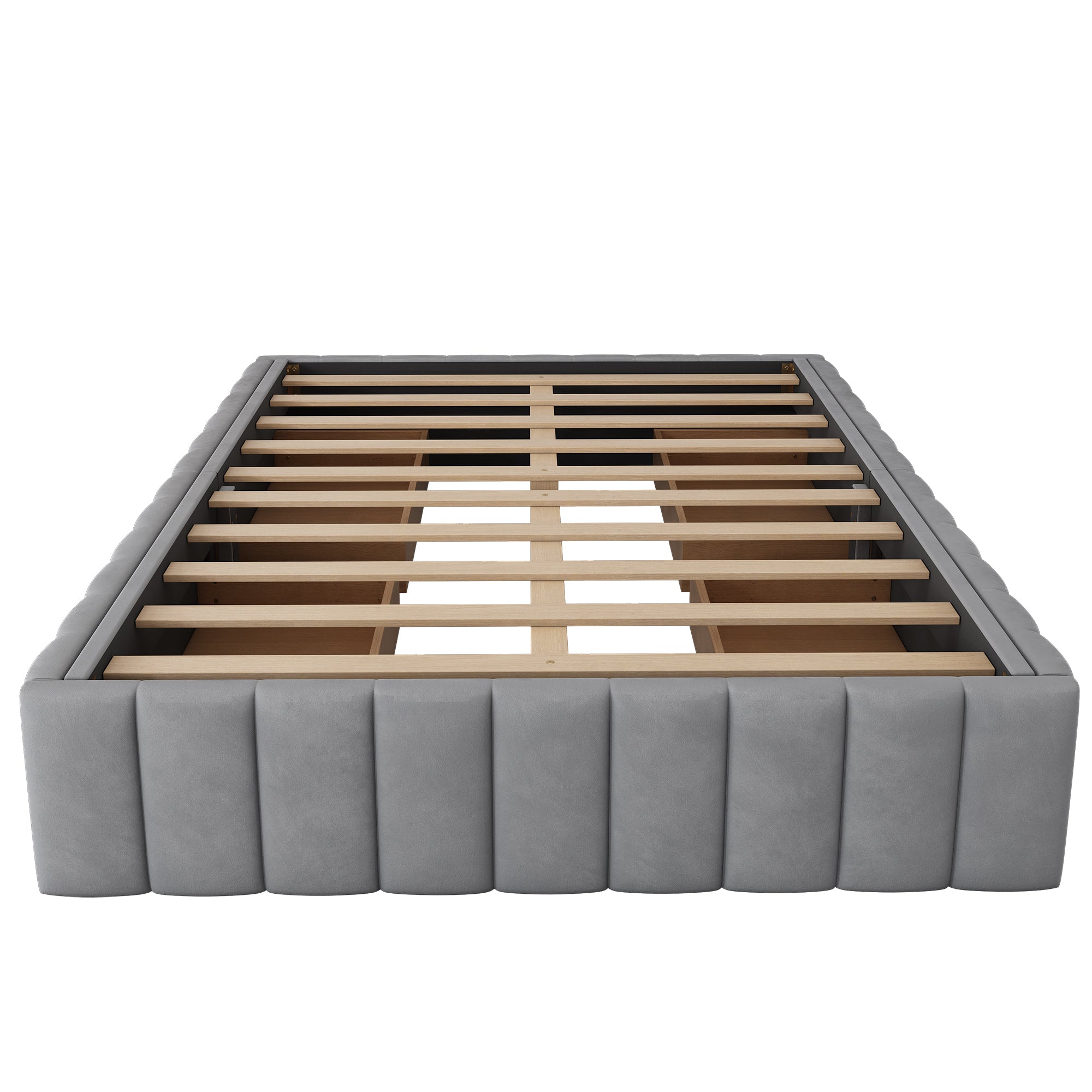 Upholstered Bed 140x200cm Slatted Base No Headboard - Grey
