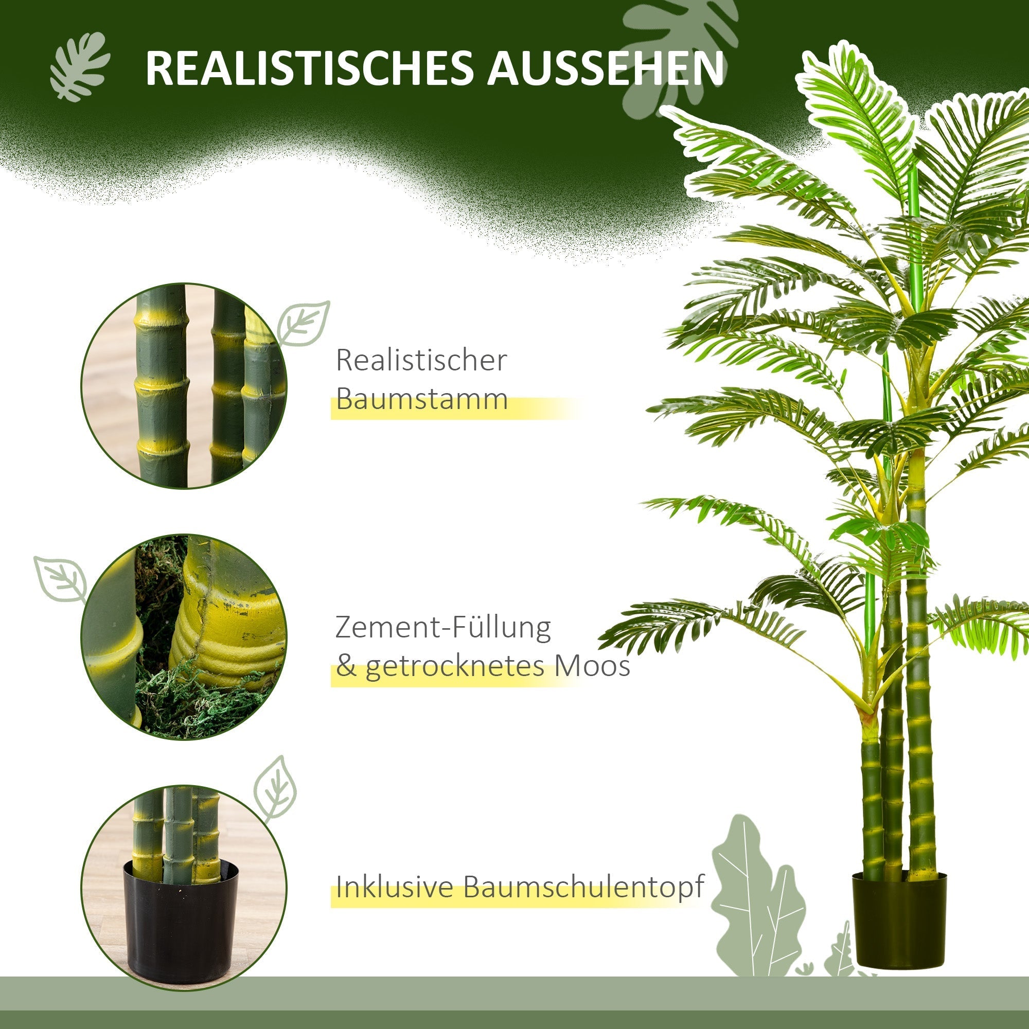 Artificial Palm Tree 190 cm Plant in Pot, Plastic