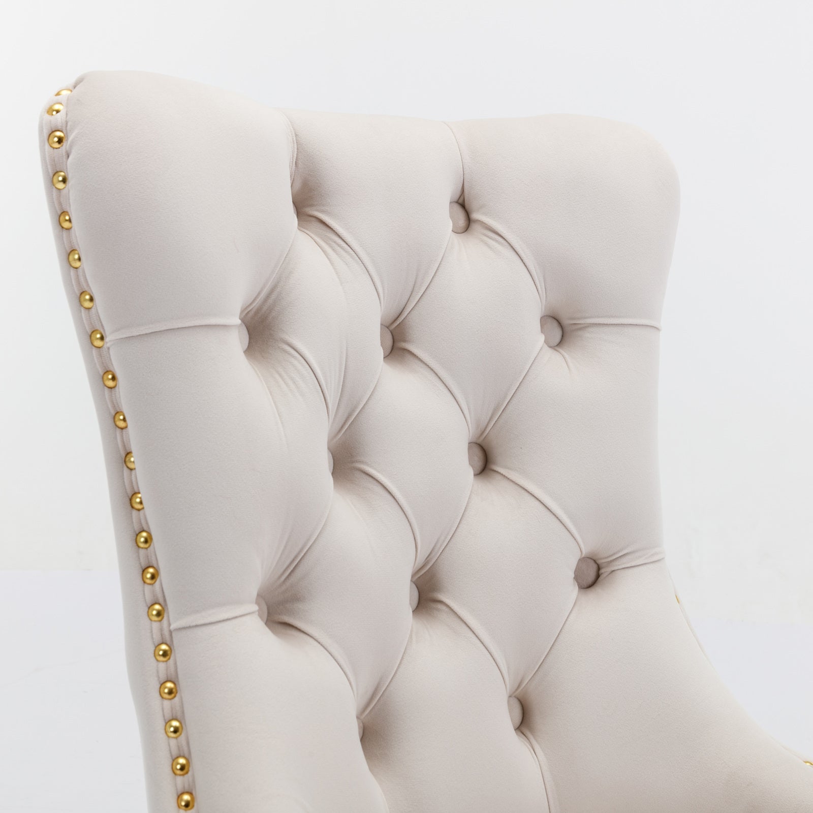 A&A Furniture Nikki Collection Tufted Velvet Dining Chair Set of 2 Gold Legs - Beige/Gold