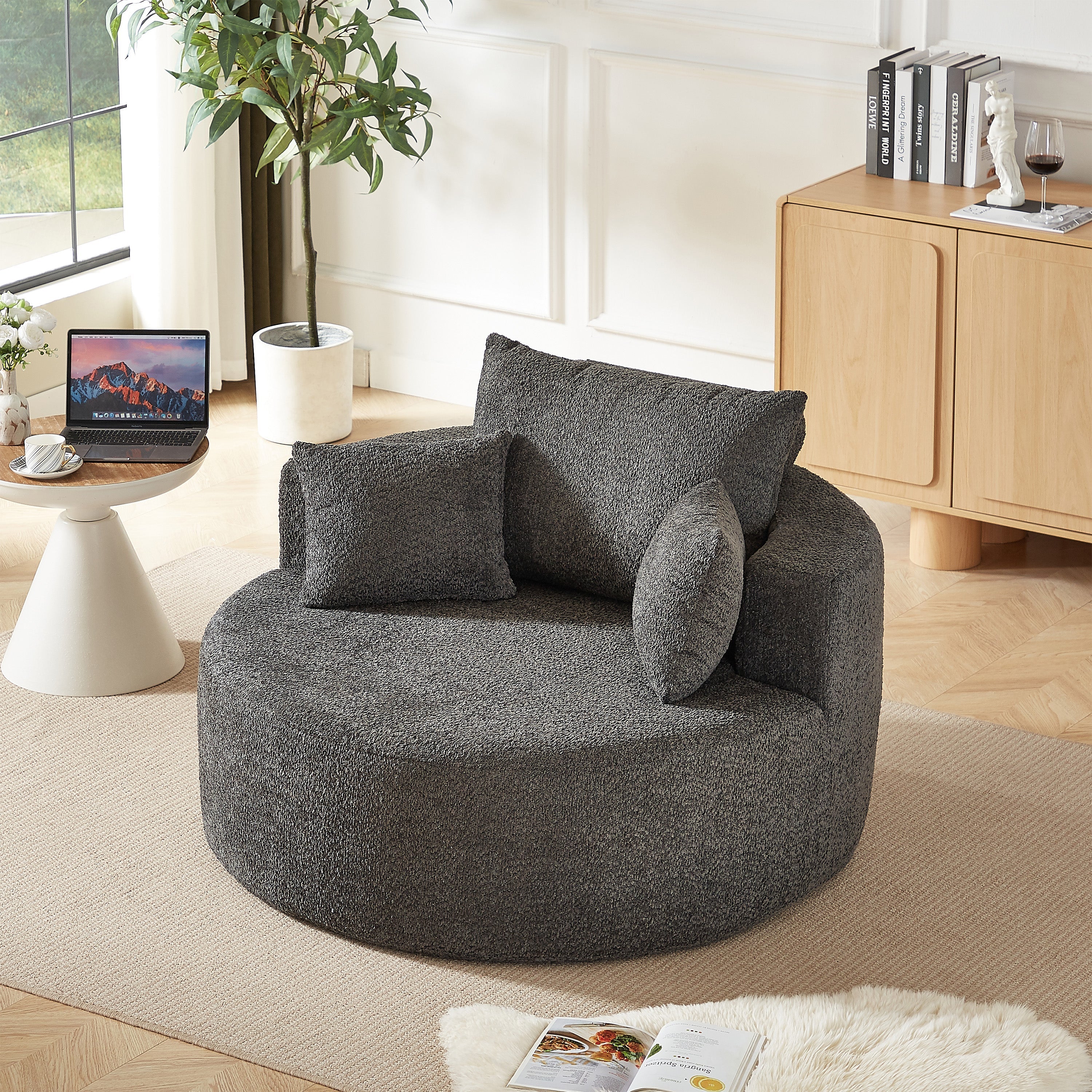 Sleeper Chair Fluffy Modern No Assembly - Chenille Foam