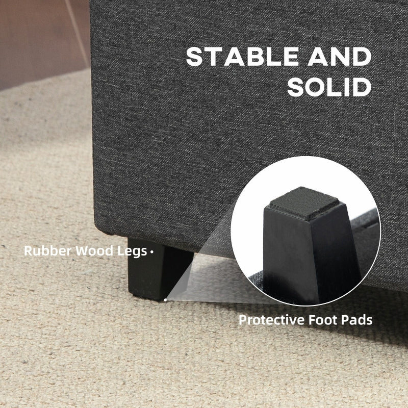 Square Footstool Small Ottoman with Side Pocket, Padded Seat, 35x35x35cm, Linen Fabric Grey