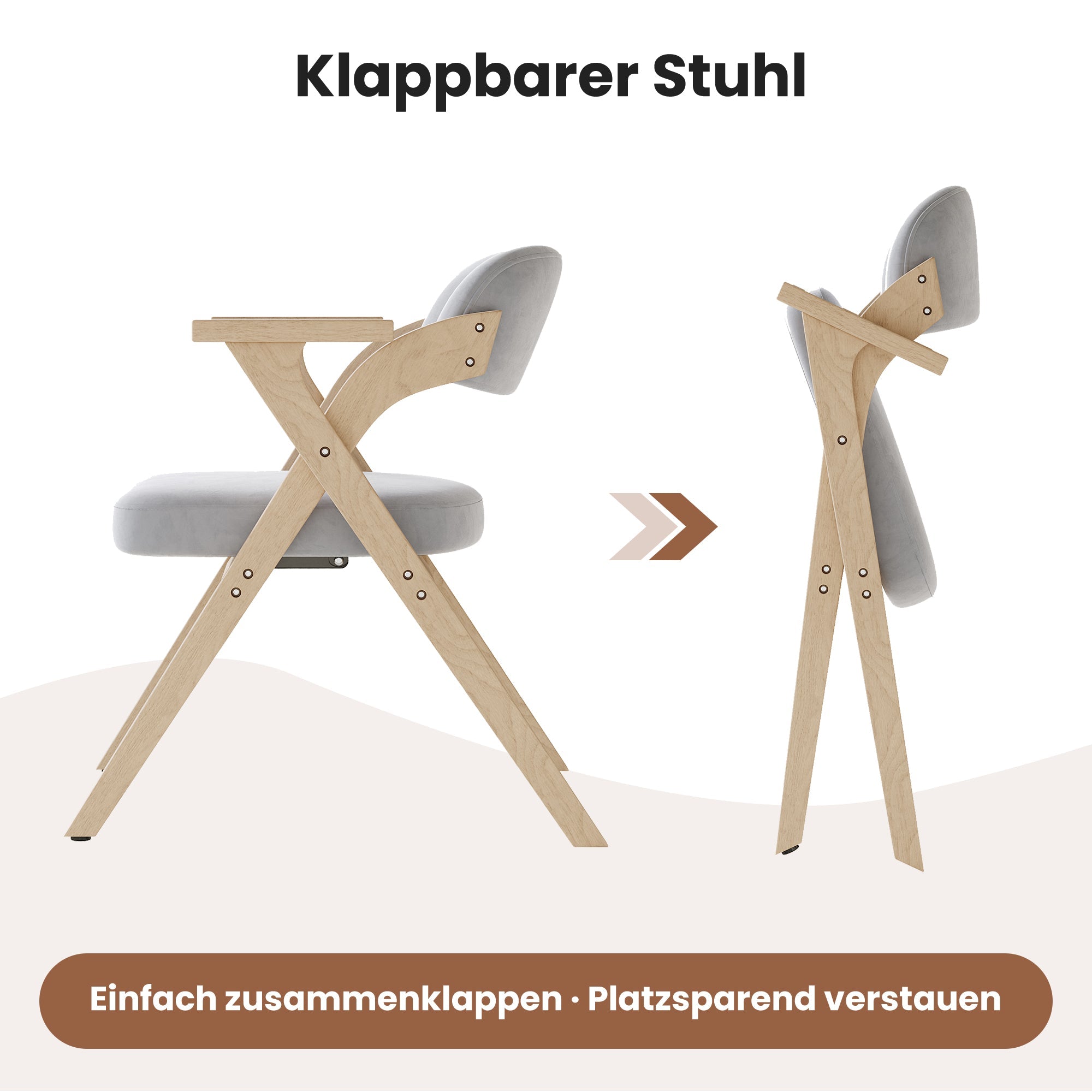 4 Folding Dining Chairs, Solid Wood and Foldable, Grey Linen