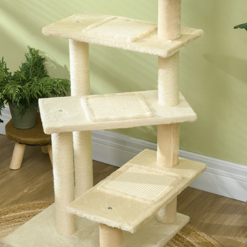 Kratzbaum 100 cm, Sisalstämme, Große Plattform, Mehrere Ebenen, Beige