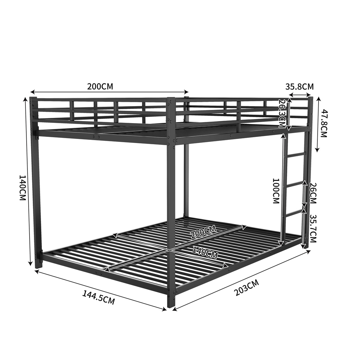 Bunk Bed 140x200 Classic Iron Frame - Black