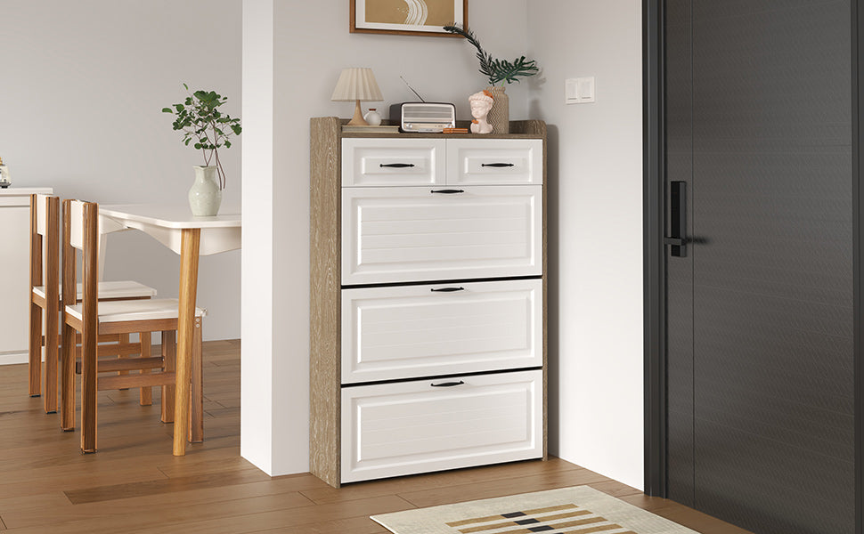 Shoe Cabinet Rotating Shoe Rack with 3 Doors and 2 Drawers Wood