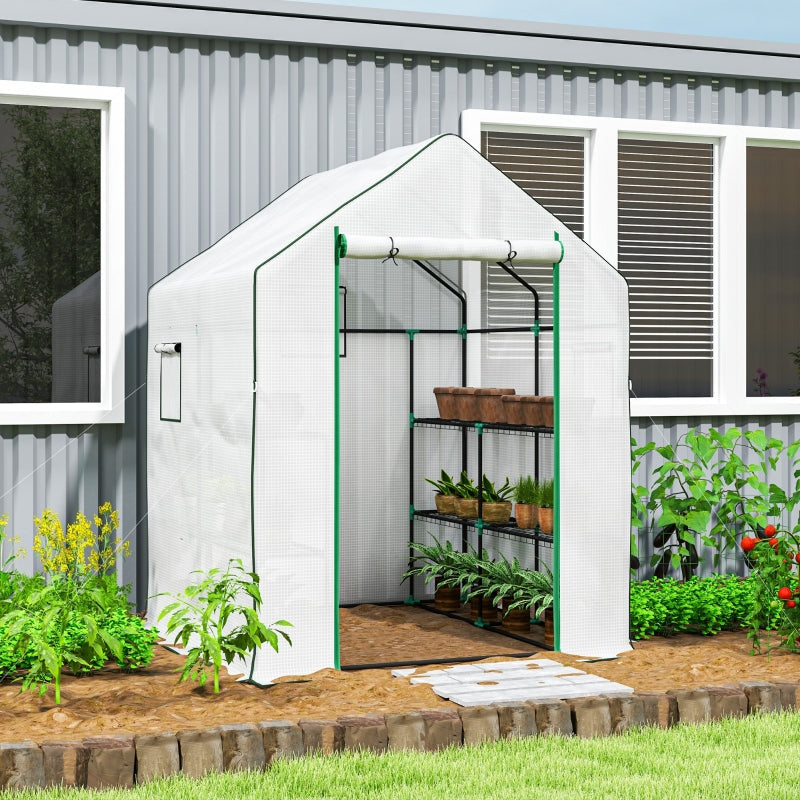 Walk-In Greenhouse 143 x 140cm with Accessories, White