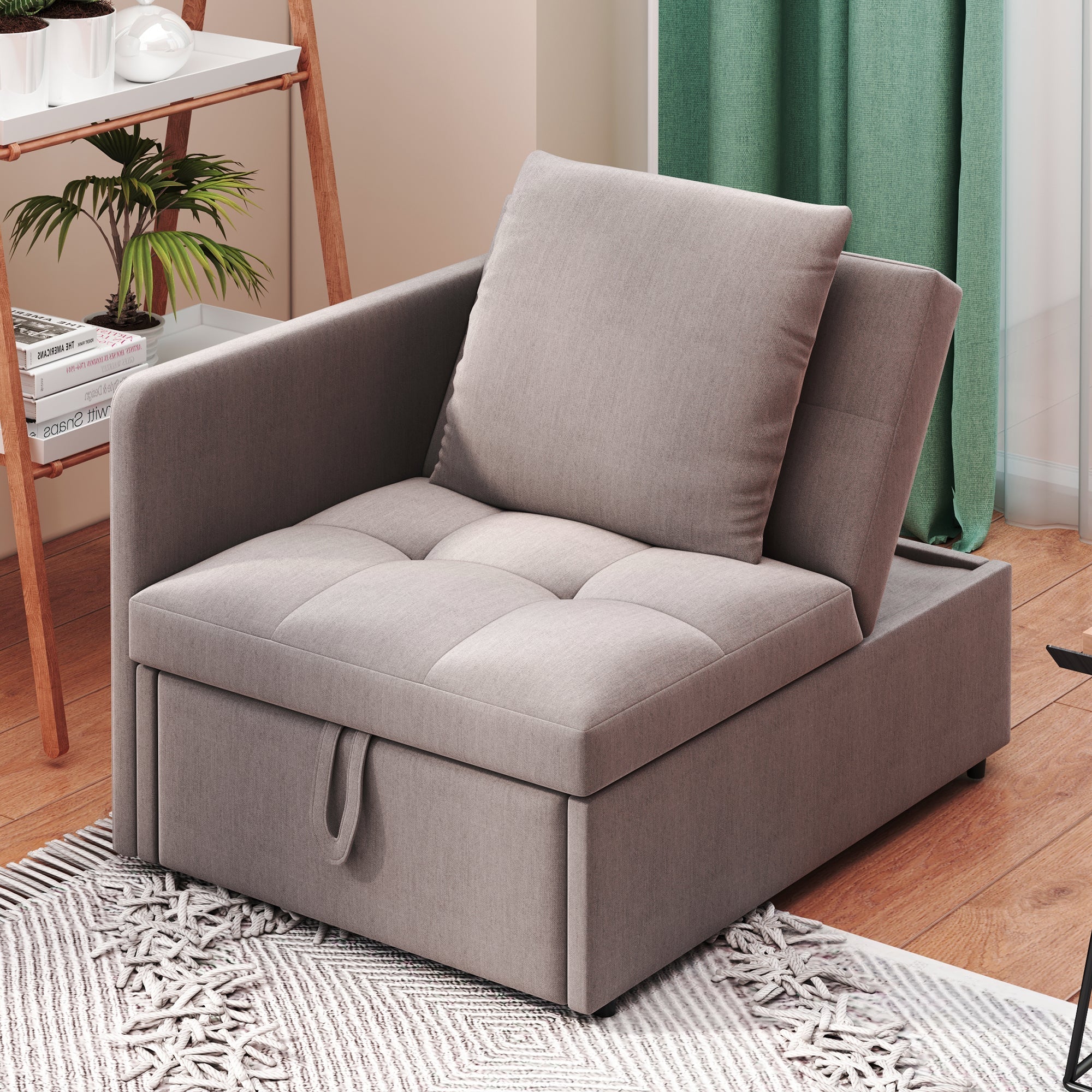 3-in-1 Convertible Sofa Bed with Adjustable Backrest and Cushions, Grey