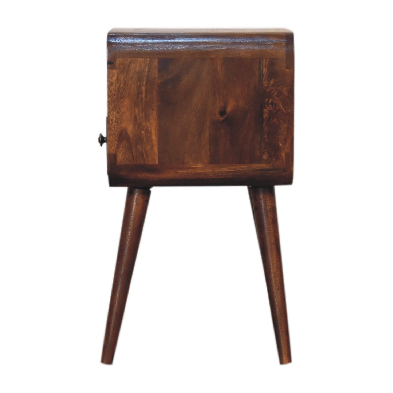 Solid Wood Mini Chestnut Curve Open Bedside with 1 Drawer and Open Shelf, Dark Brown