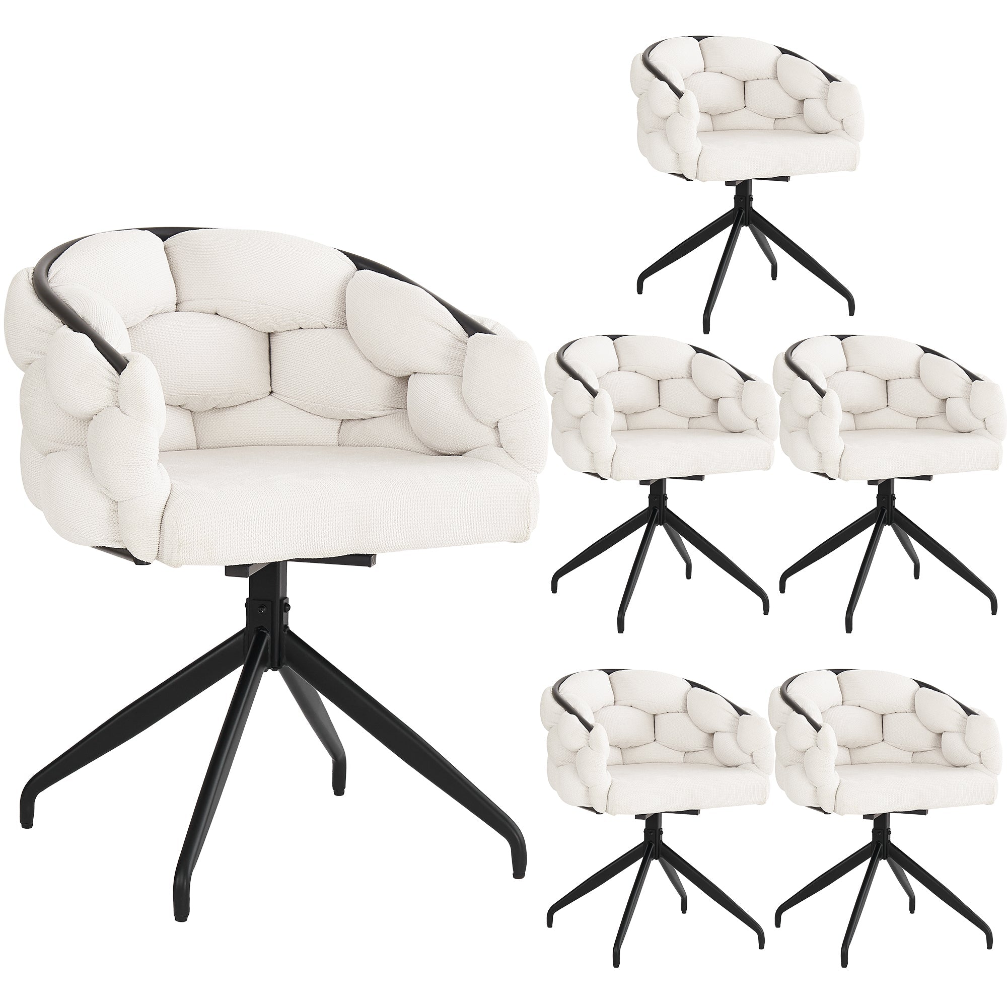 Luxury Velvet Chairs Set of 6 Swivel Ergonomic - Beige