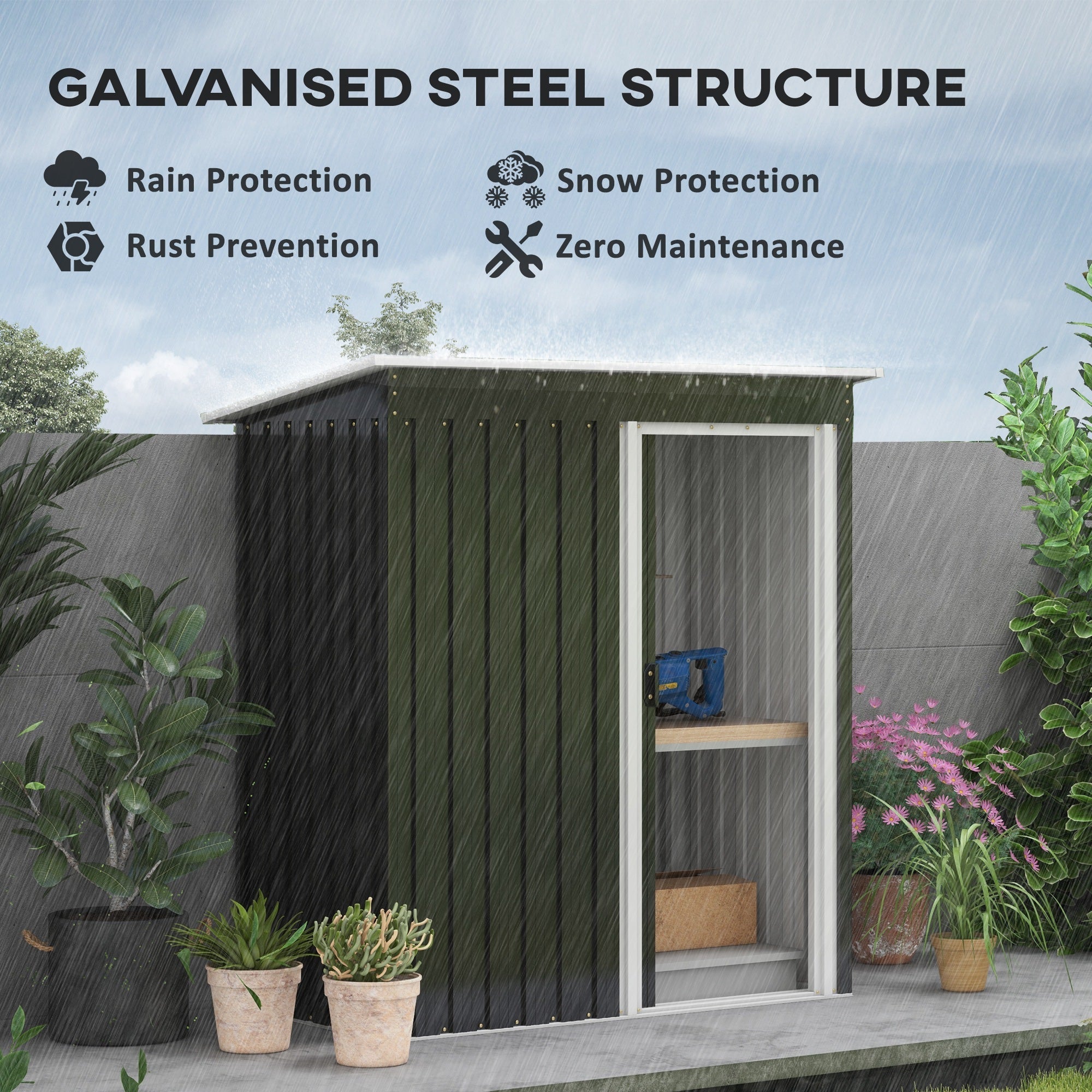 Garden Storage Shed with Sliding Door and Sloped Roof, 5 x 3ft, Black
