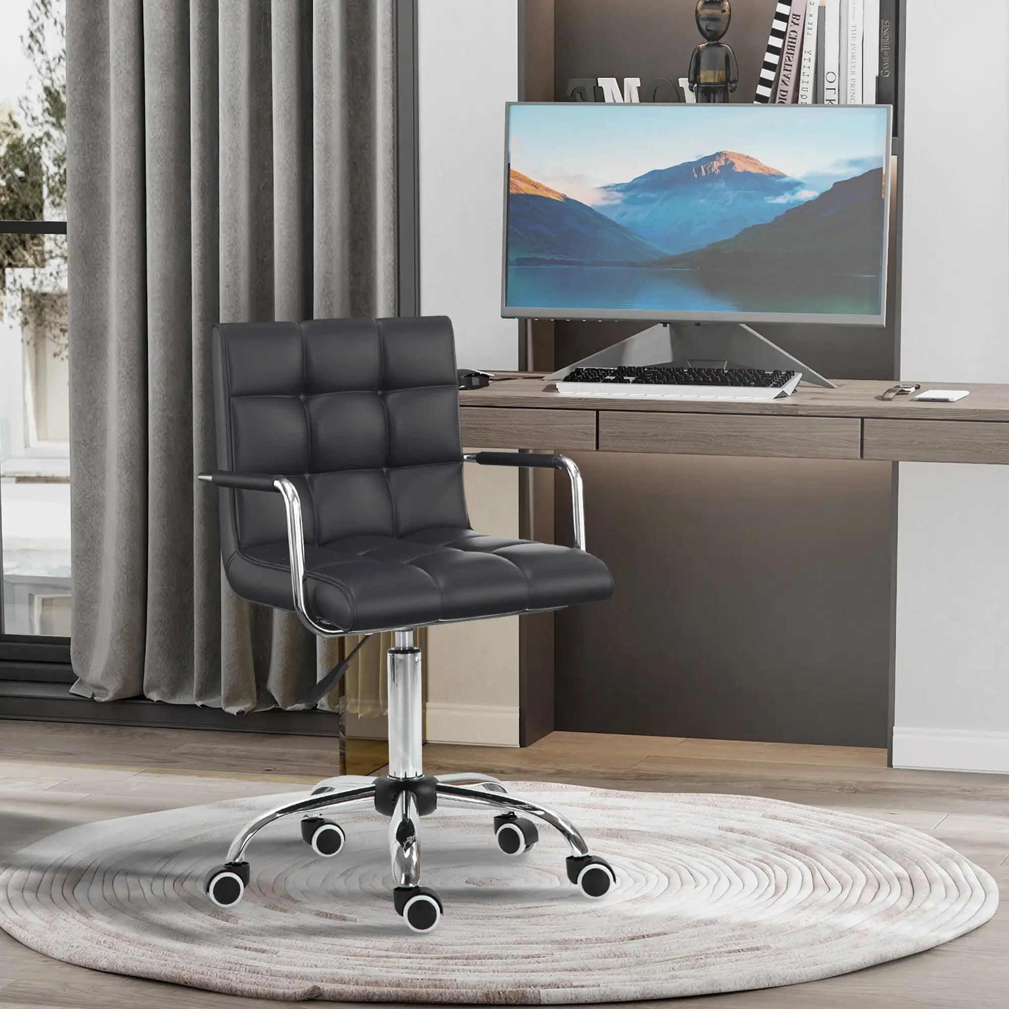 Ergonomischer Bürostuhl, höhenverstellbar mit Armlehnen, Büro & Home, Schwarz