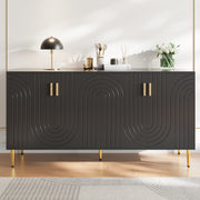 Black Sideboard, 152x40x75cm with Wave Design and Golden Handles, Black