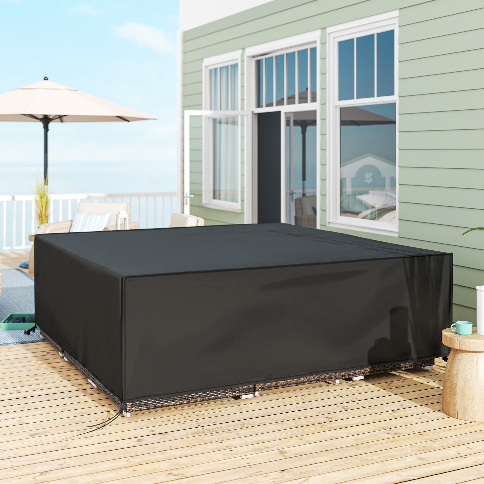 Große Terrassenmöbel Abdeckung Quadratisch Wasserdicht 600D Oxford, Schwarz