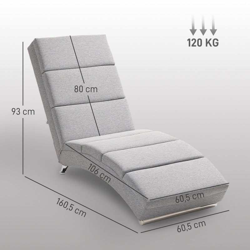 Entspannender Loungesessel, gepolsterte Chaiselongue, Stahlbeine, Hellgrau