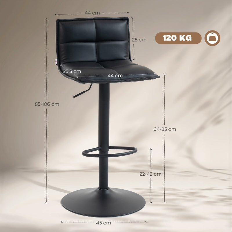 Set of Two Modern Bar Stools Adjustable Swivel Black Faux Leather