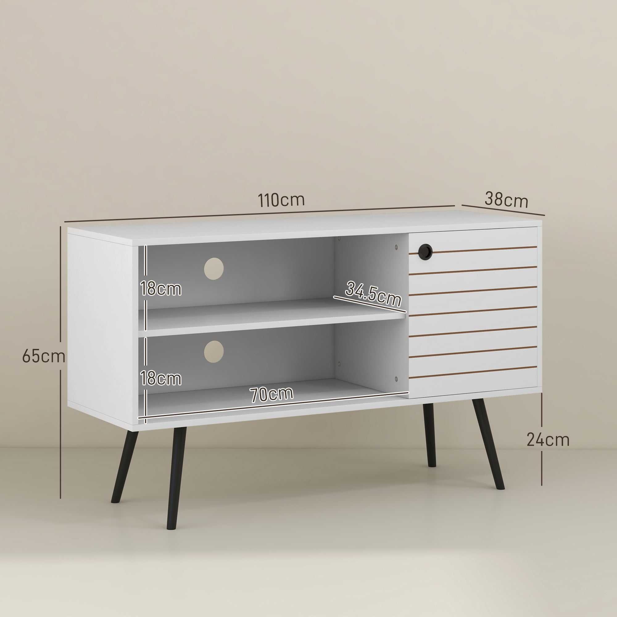 Duo Storage TV Unit, Striped Door - White