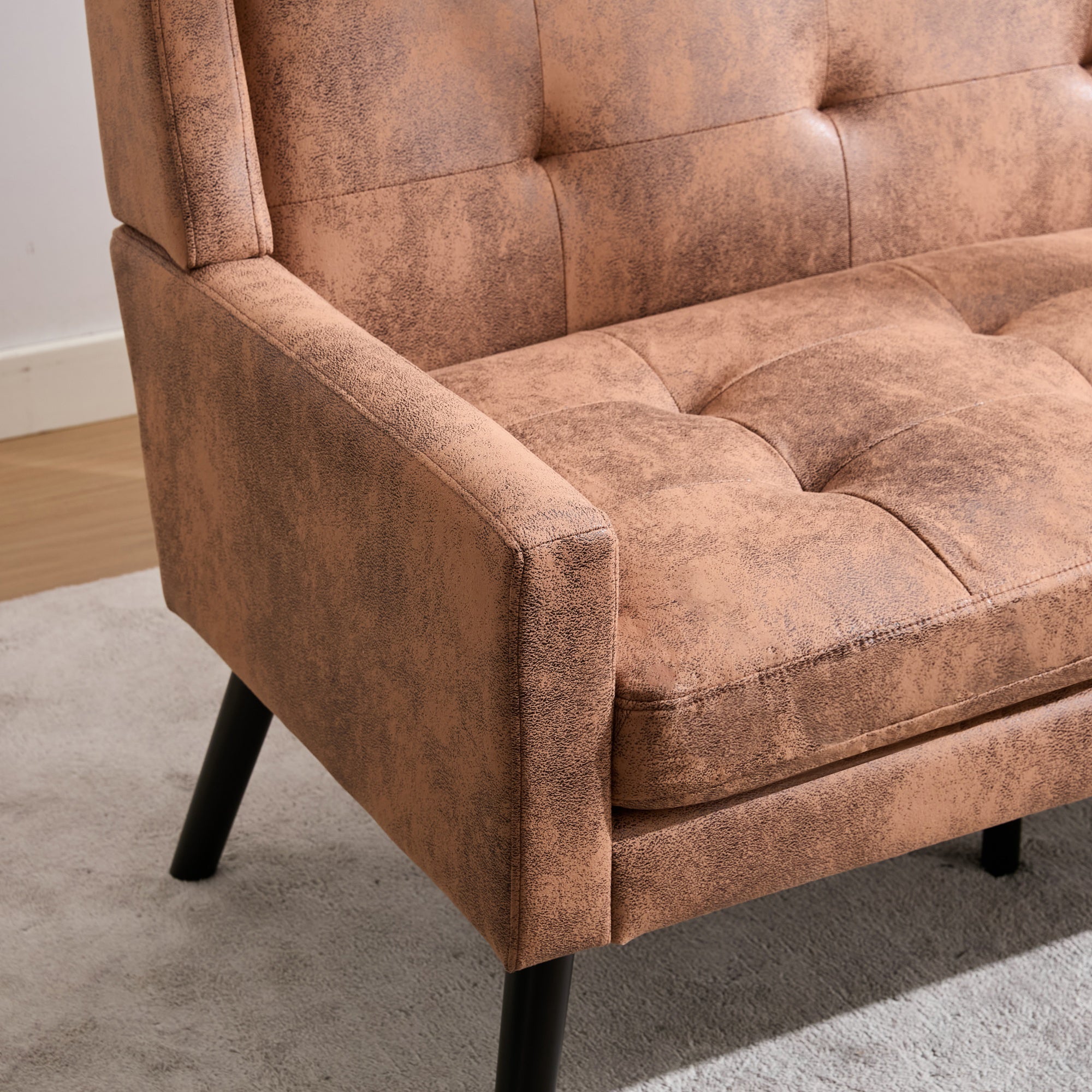 2-Seater Linen Bench with Button Tufting and Solid Wood Legs, Premium Linen