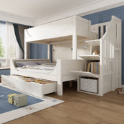 Bunk Bed with Ladder, Wardrobe, & Drawers, Sleigh Design 90/140x200cm Wooden White