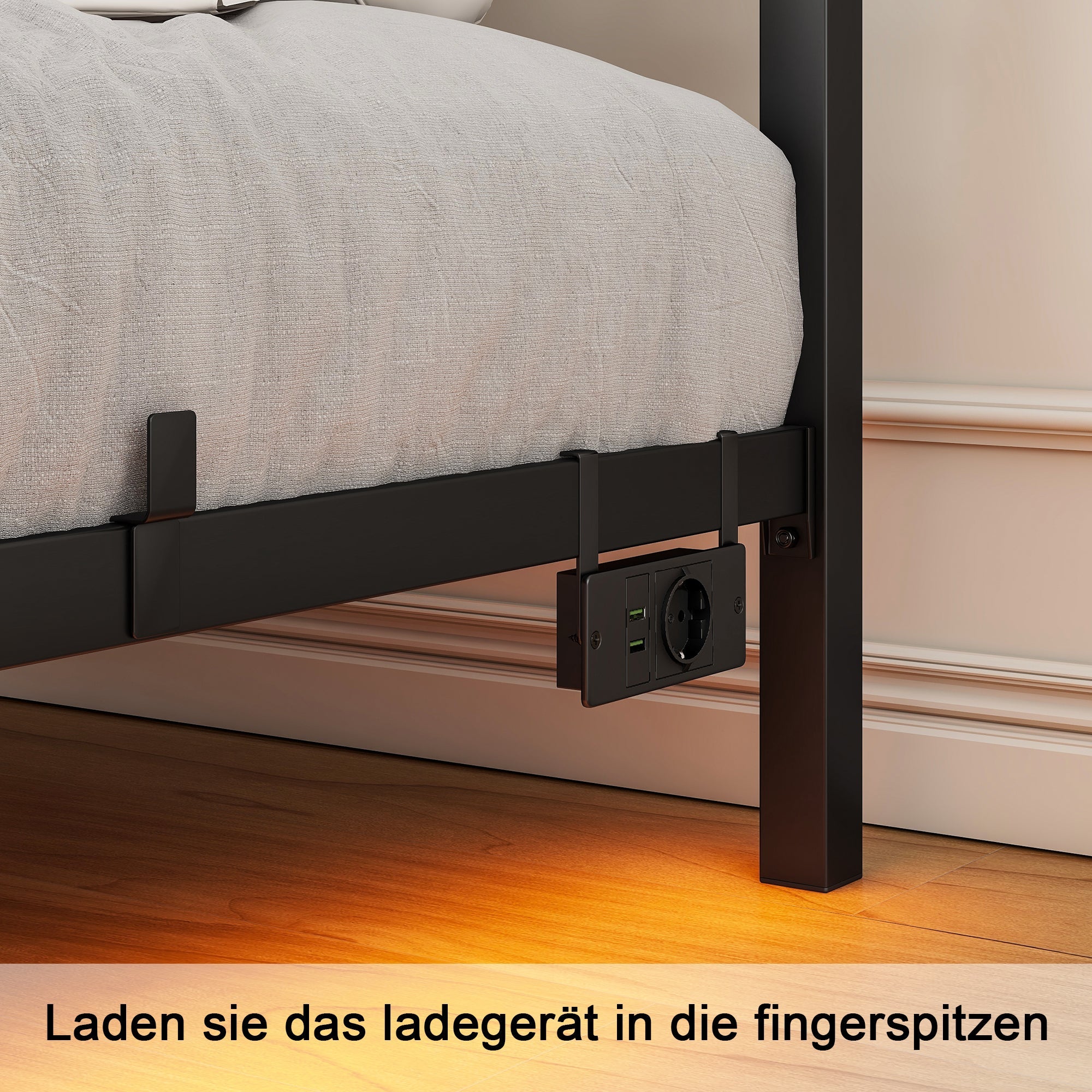 Double Bed Frame 120x200cm LED Charging Station Floating Design - Metal