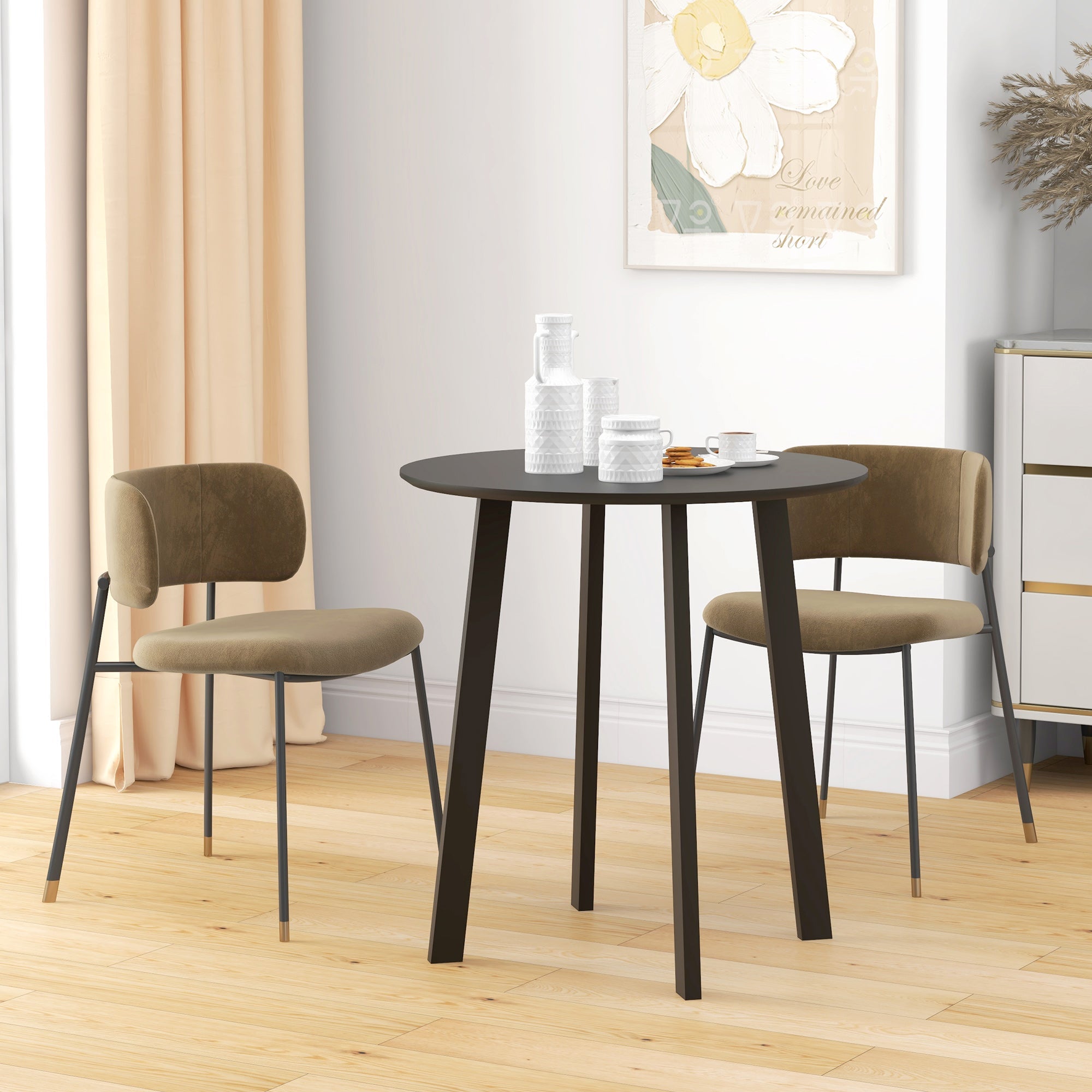 Dining Table Round Kitchen Side Table Angled Legs Modern Design, Black
