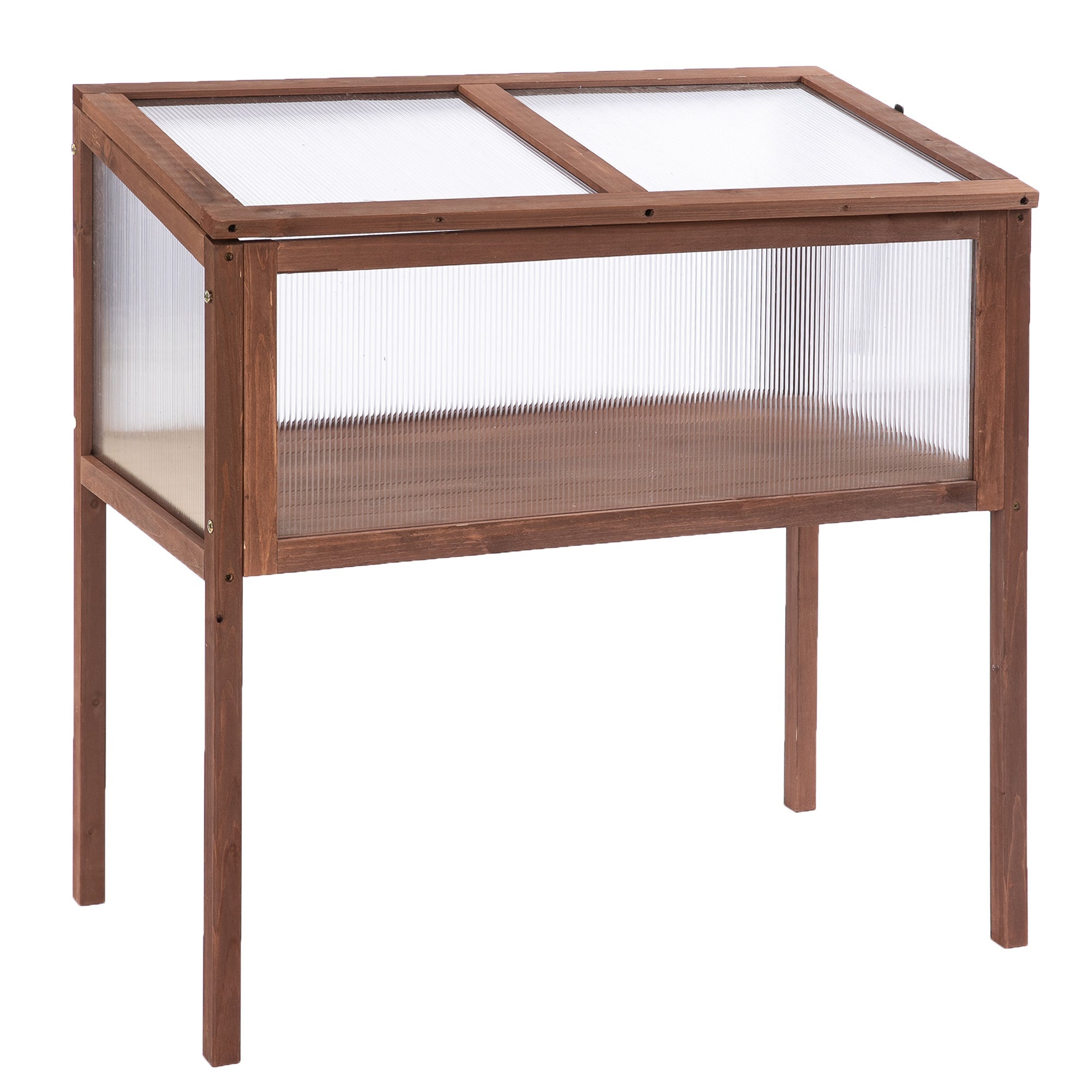 Raised Bed Cold Frame Planter, 90 x 50 x 93 cm, Fir Wood & PC Board, Brown