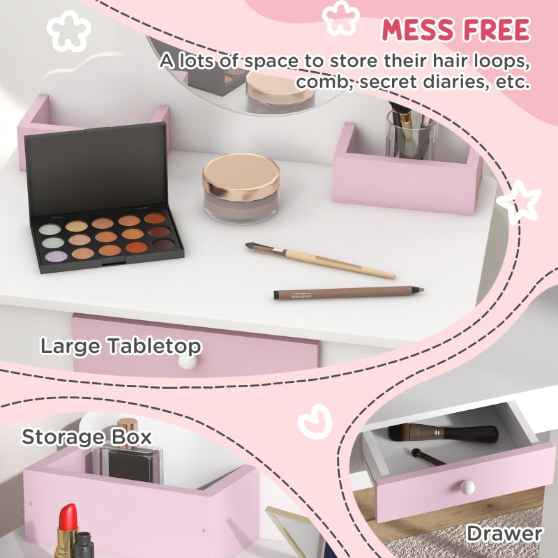 Unicorn-Design Kids Dressing Table with Mirror and Stool, White