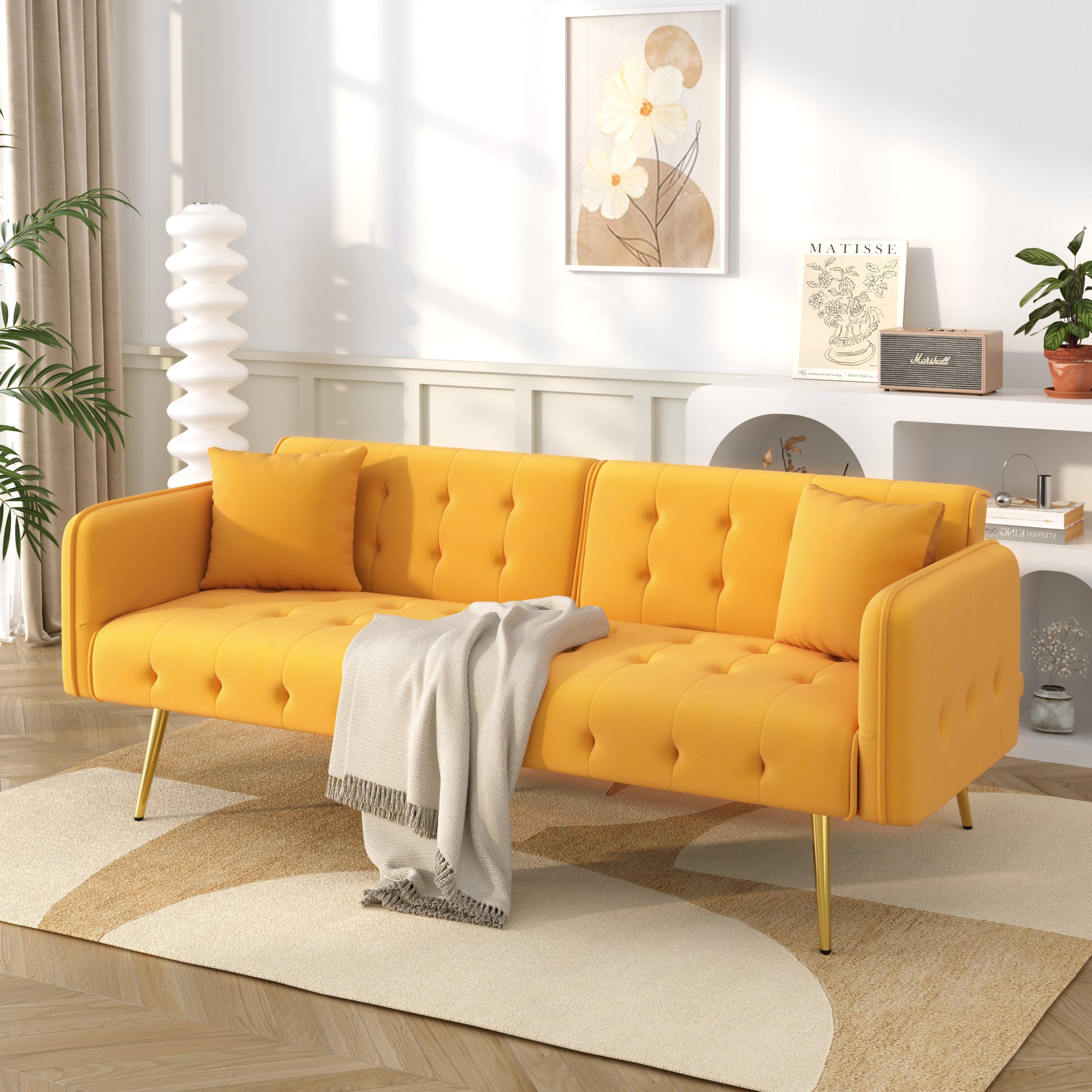 Two-seater Sofa Bed Multifunctional Adjustable Folding Velour Upholstery