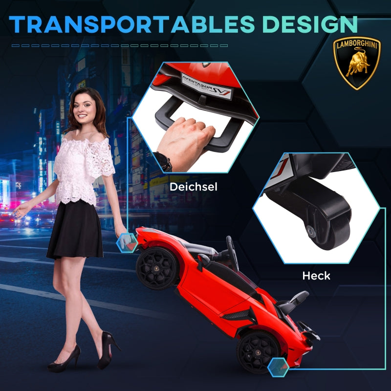 Lamborghini Aventador Licensed Electric Children's Car with Gullwing Doors and Music for Ages 3-5, Red