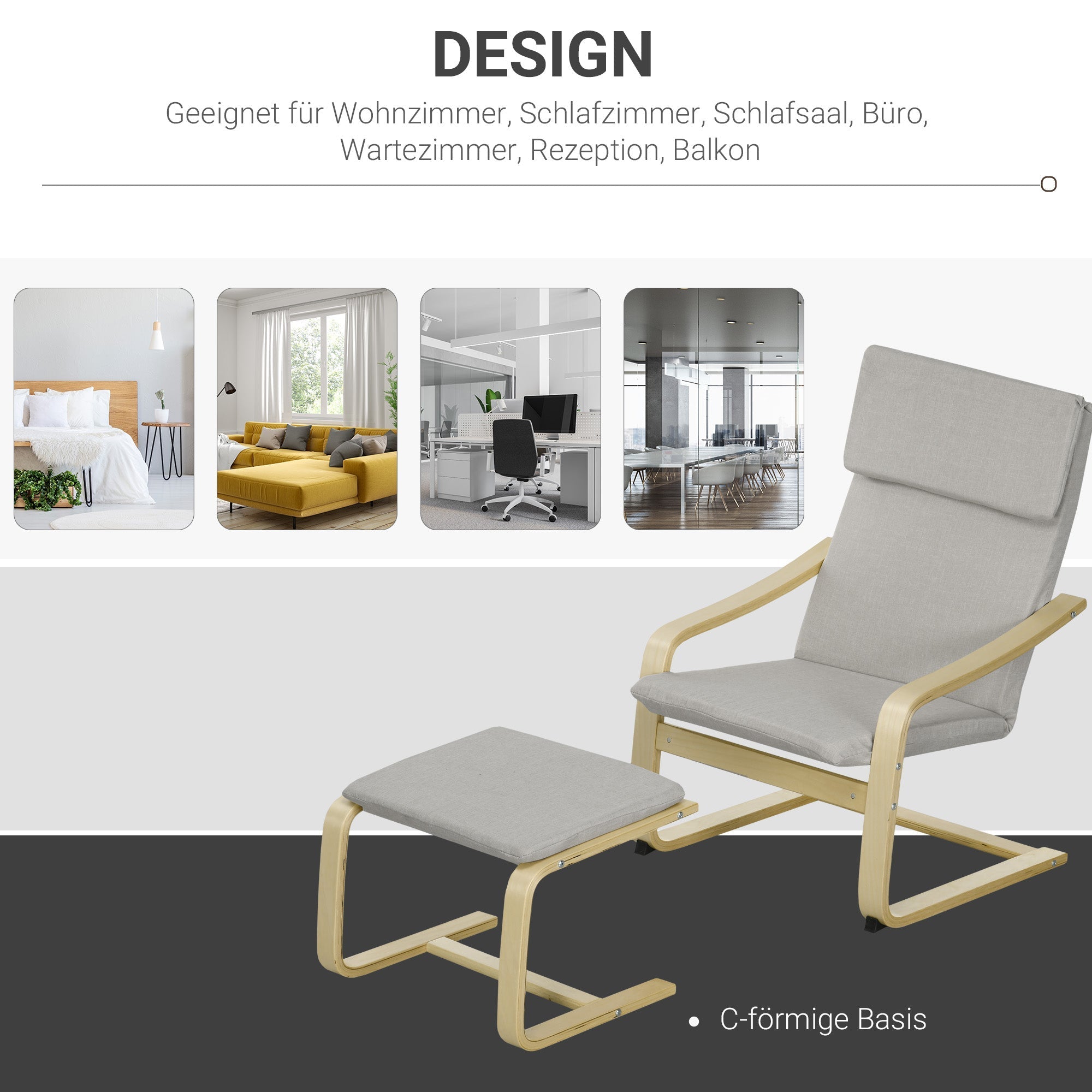 Lounge Chairs Set of 2 with Footstool, Armrest, Headrest, Light Grey Linen