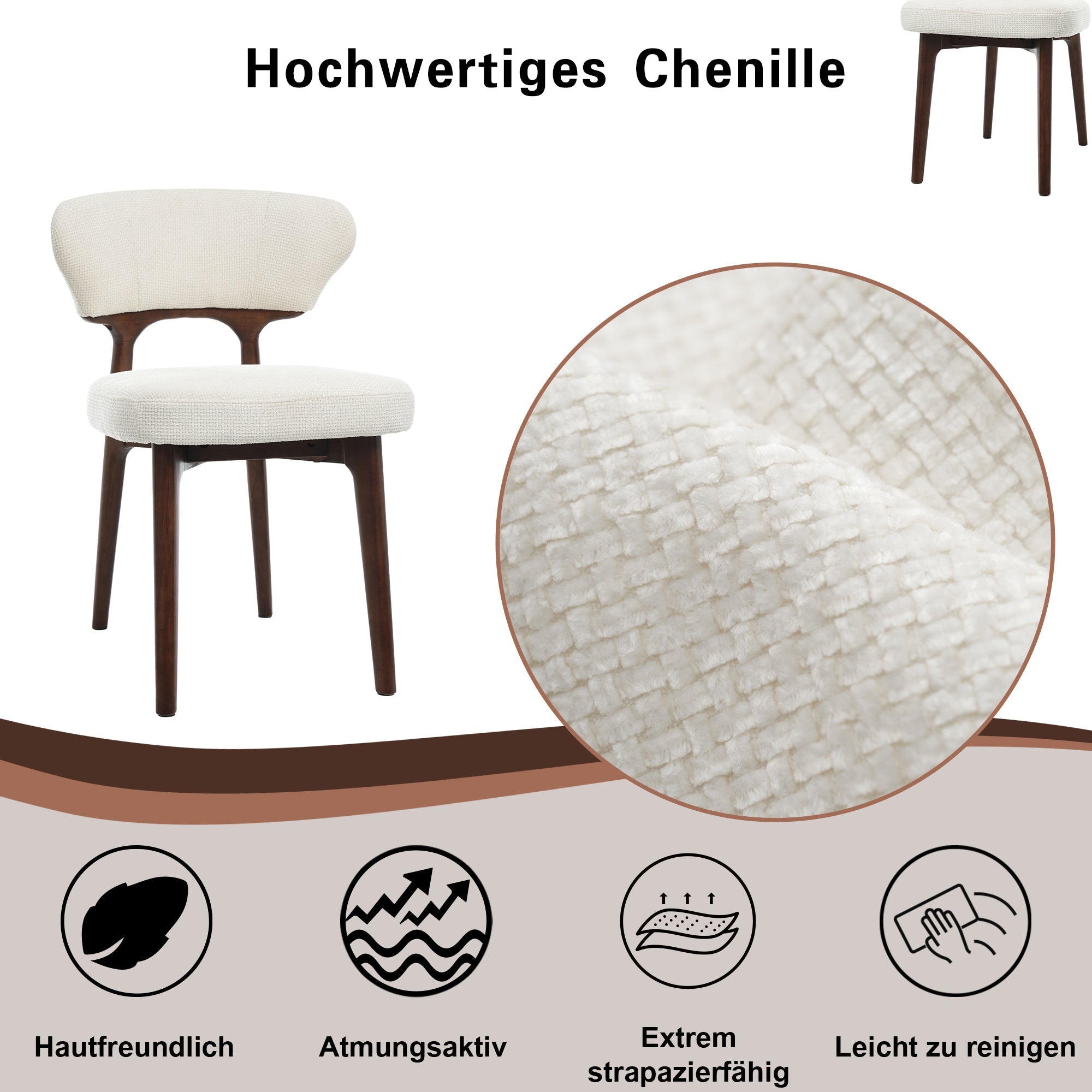 Set of 6 Solid Wood Dining Chairs, Modern Comfortable and Breathable, Light Beige Chenille