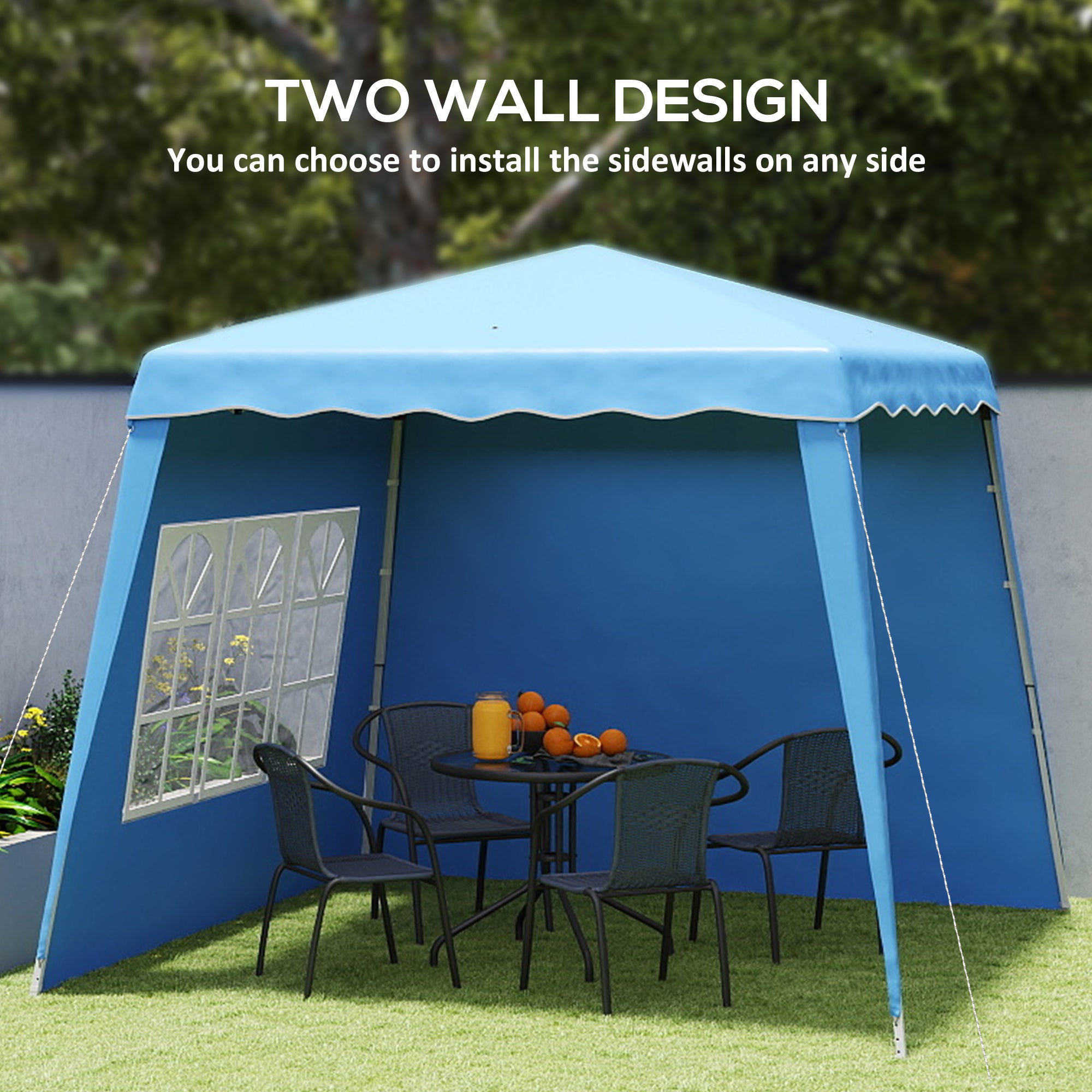 Two Wall Pop Up Gazebo 2.4x2.4m Blue