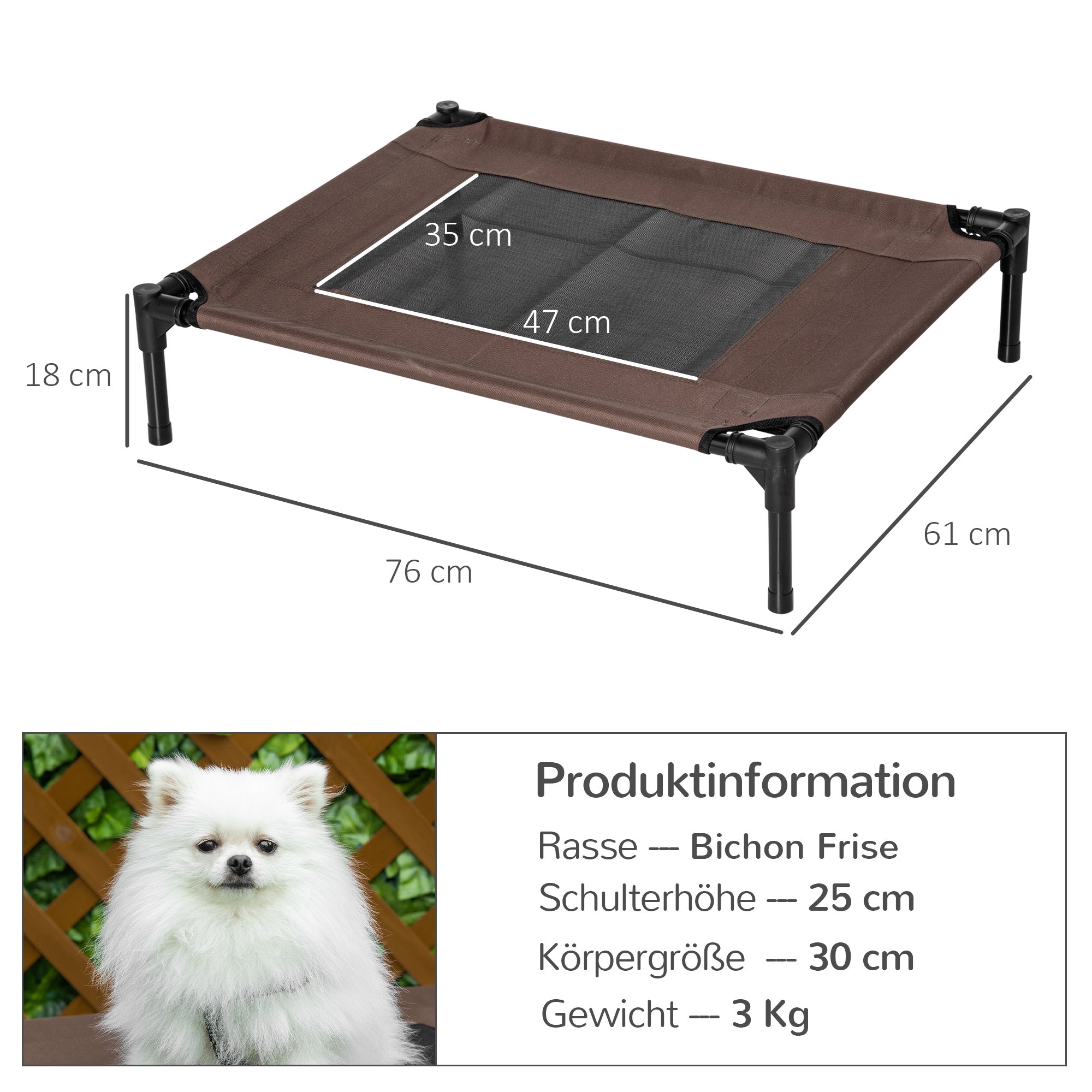 Outdoor Dog Bed, Raised Pet Bed with Washable Mesh, Brown