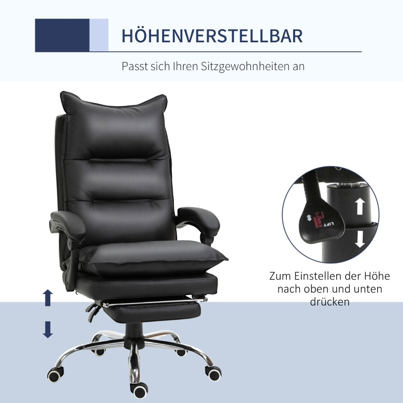 Vinsetto Office Chair, Height-Adjustable Desk with Footrest, Black Faux Leather