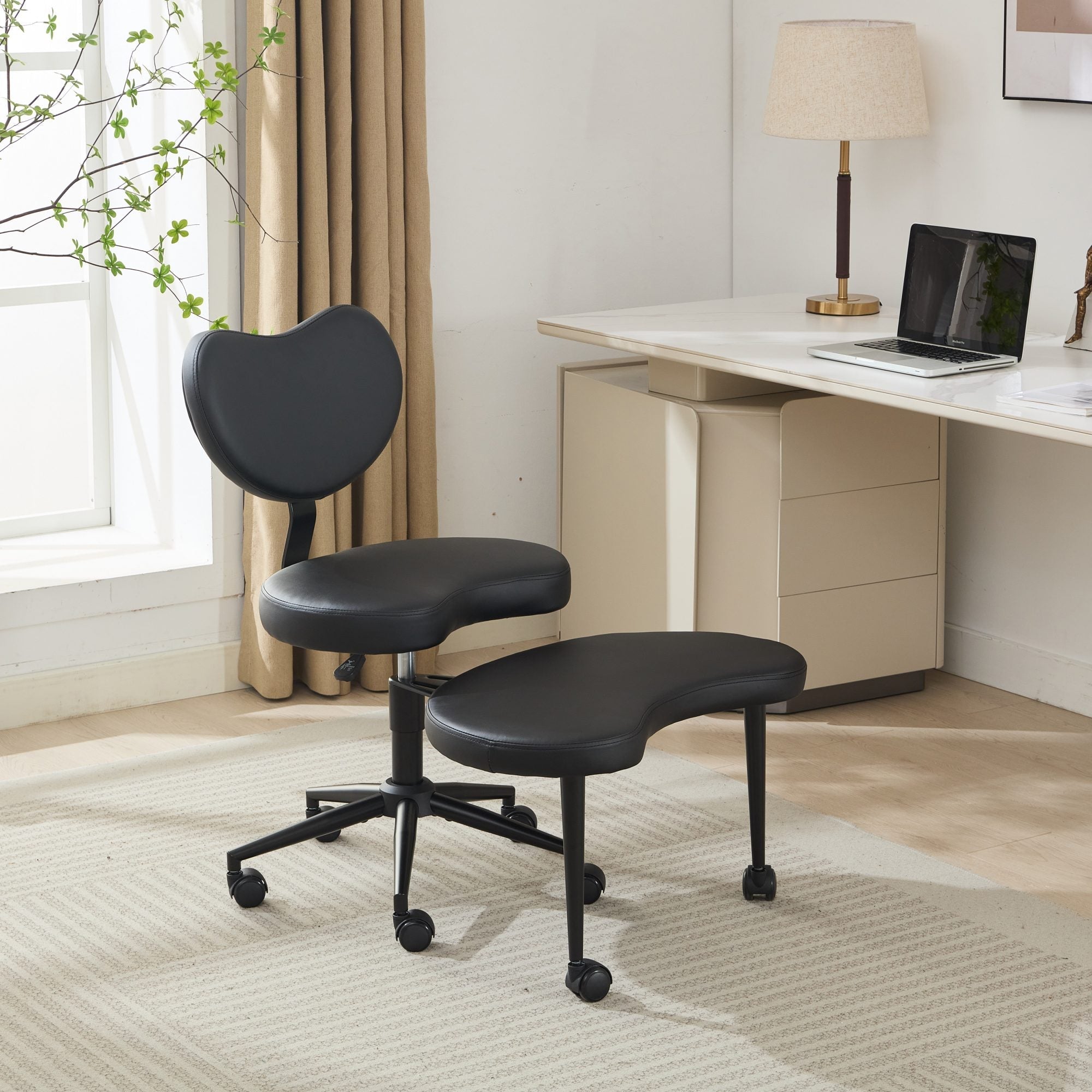 Meditation Chair Plus, Cross Legged Desk Chair with Wheels and Lumbar Support, Black PU