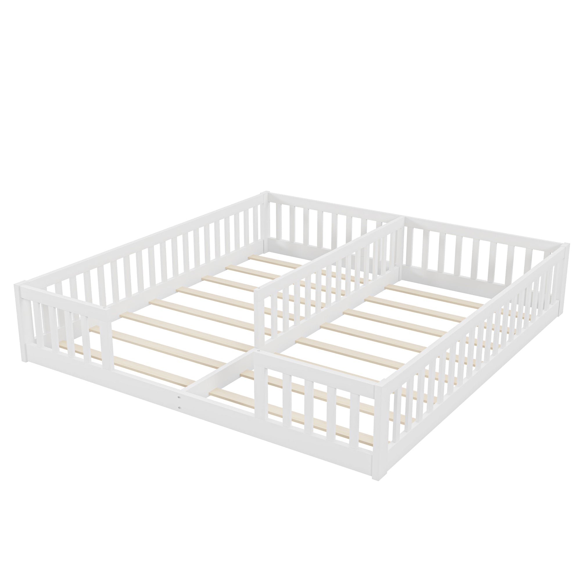 Panel Bed with Railing and Slatted Base, 90 x 200 cm, Pine Wood White