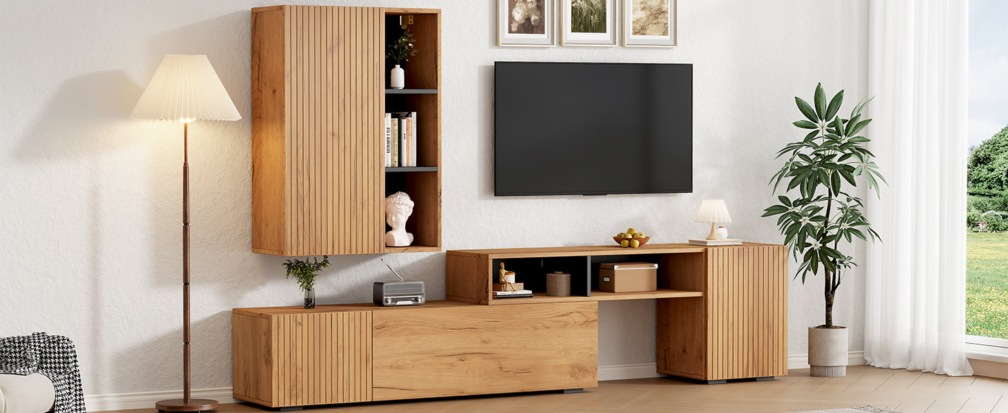 TV Wall Unit Set, 2-Piece Media & Display Cabinet, up to 120" TV, Wood & Black