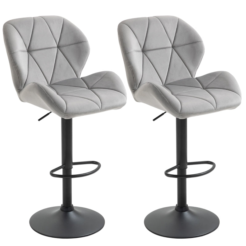 Adjustable Bar Stools Set of 2, Swivel Upholstered with Back and Footrest, Light Grey