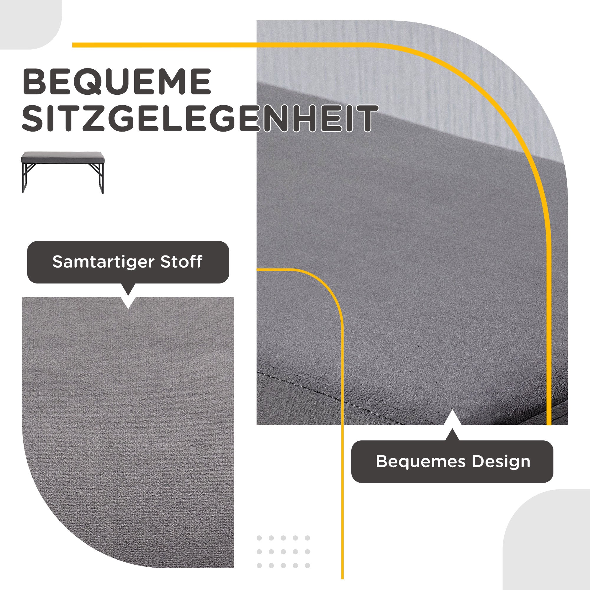Upholstered Bench Bed/Dressing/Hallway Bench for Living Room & Bedroom, Velvet Look Dark Grey