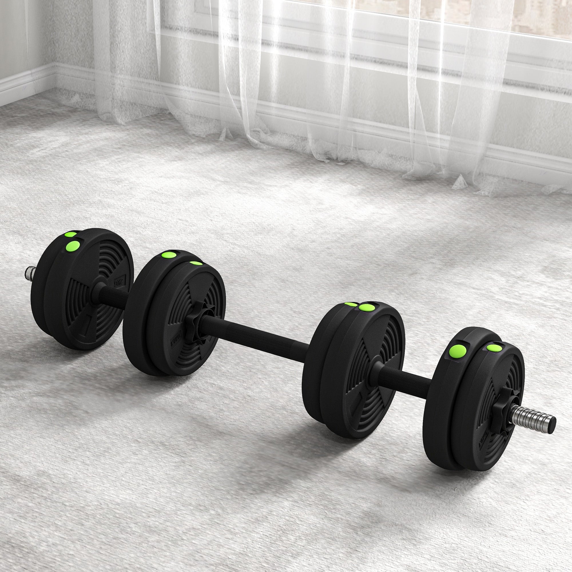 2-in-1 Dumbbell Set, 15 kg Adjustable with 8 Weight Plates, Plastic