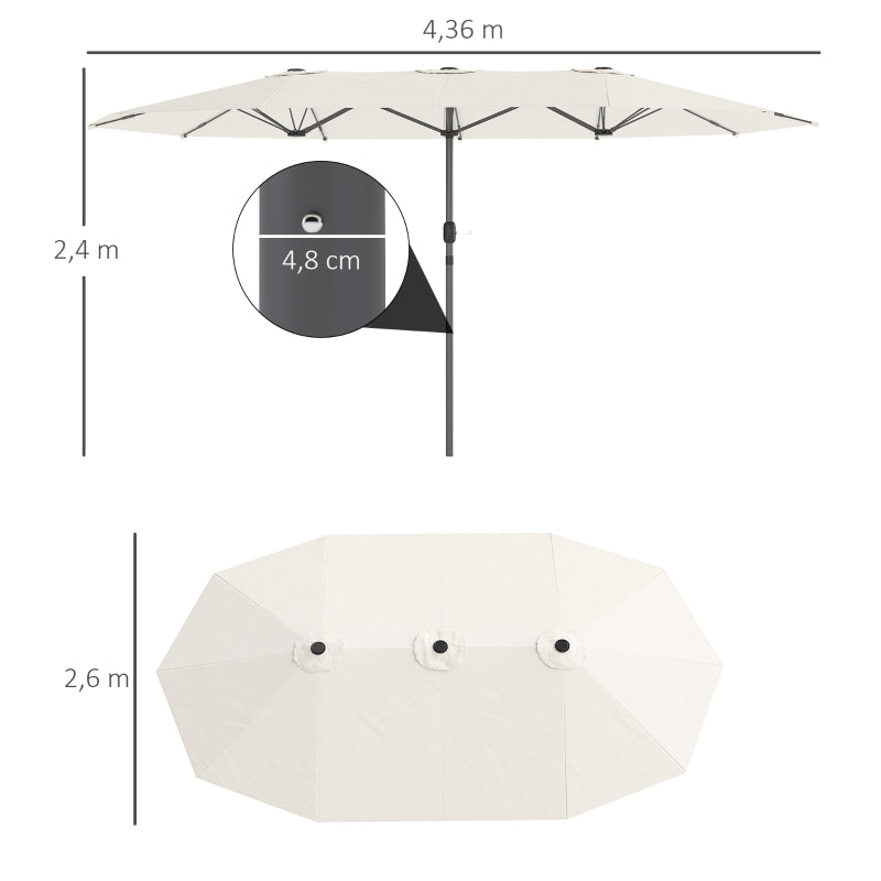 Doppel-Sonnenschirm, 436 x 260 cm, UV-Schutz, Stahl, Beige
