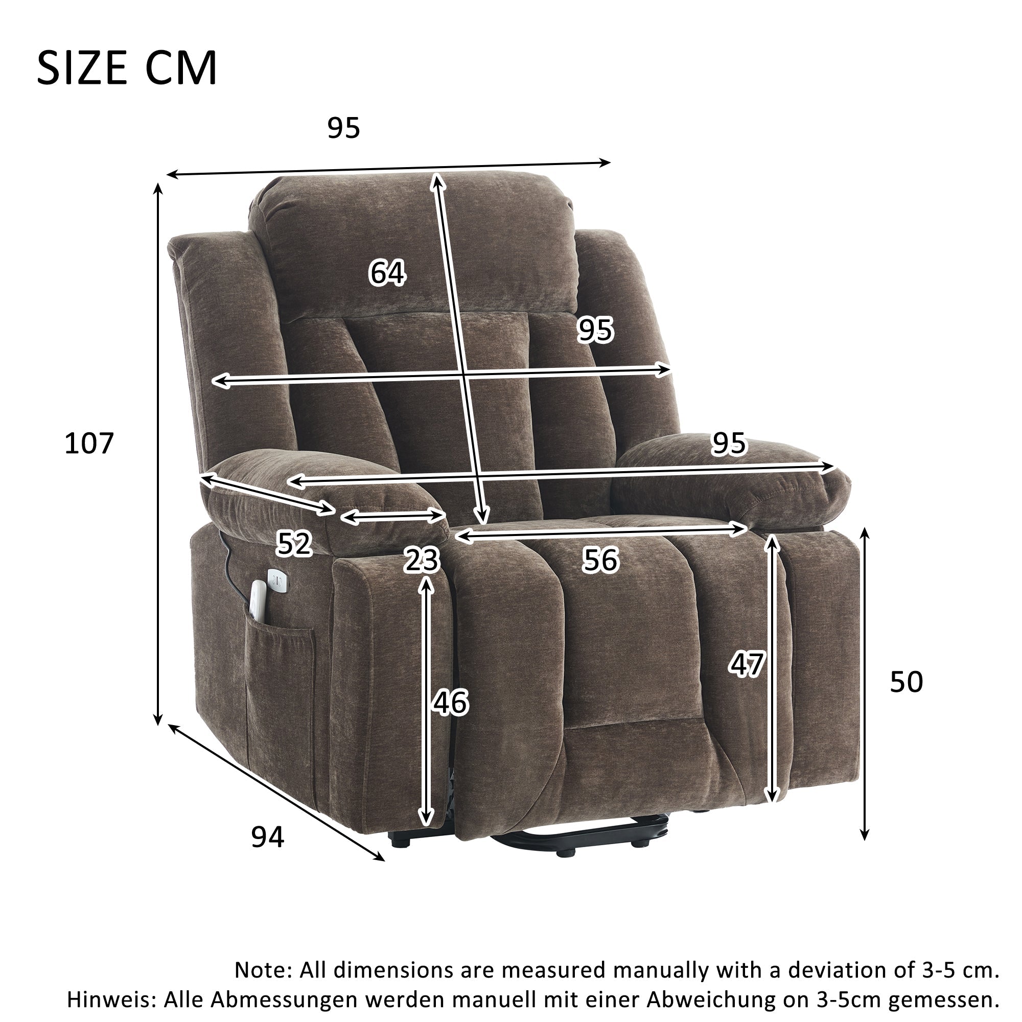 Electric Massage Chair Recliner with 8-Point Massage, Heating and Lifting Function, Brown Fabric
