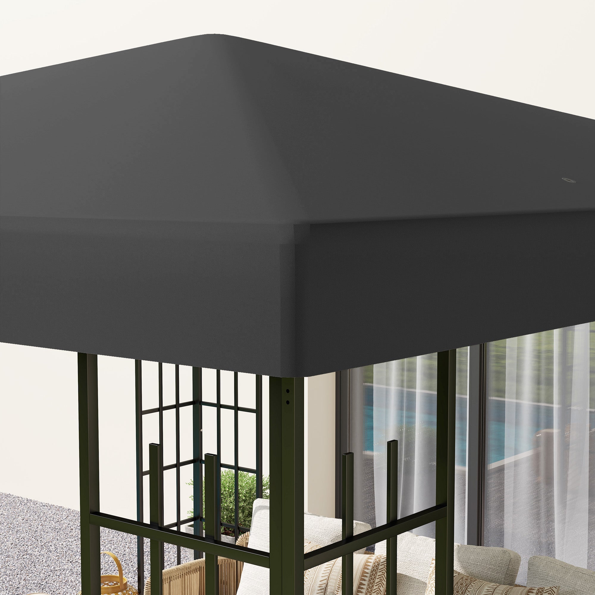 Outsuuny Replacement Gazebo Roof 3x3m Waterproof 370g/m², Dark Grey Oxford Fabric