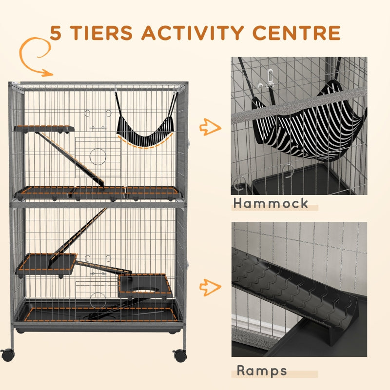Small Animal Cage, Wheels Hammock Removable Tray, Grey