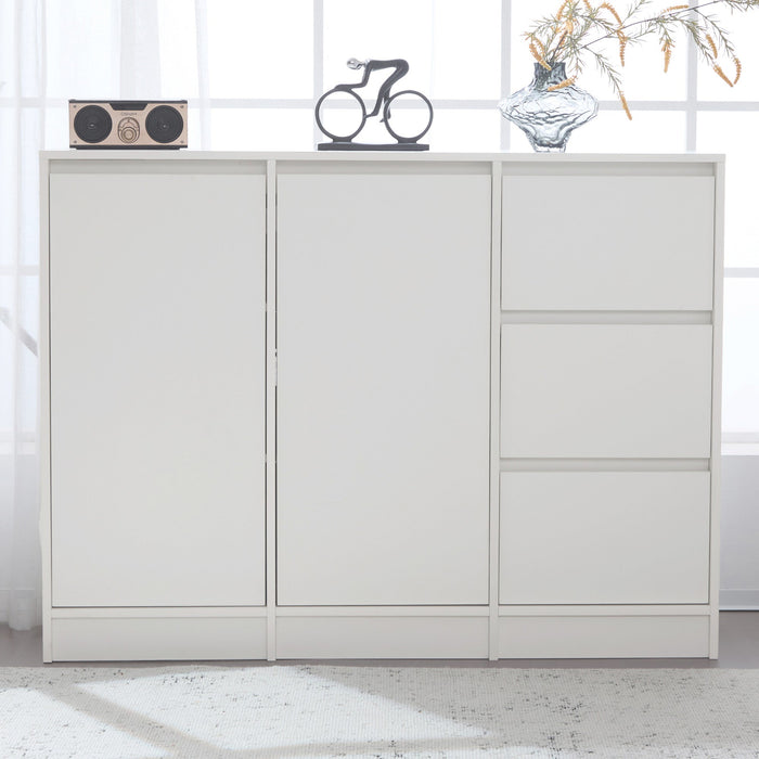 Modern Sideboard Chest of Drawers Shoe Cabinet with Storage, Two Doors, Three Drawers, Adjustable Shelf, White