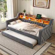 Space-saving Sofa Bed 90x190 cm with Storage, LED Ambiance & USB-C Port, Velvet Gray